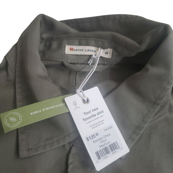 Marine Layer Renata dress Olive green sz medium button closure short sleeve new - Picture 14 of 16